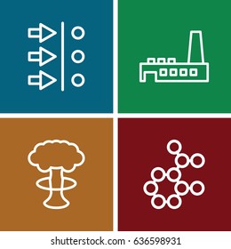 Nuclear icons set. set of 4 nuclear outline icons such as factory, atom move, atom