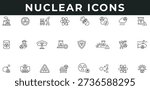 Nuclear Icons vector illustration with thin line editable stroke containing plant radioactive waste atom missile energy acid rain hazard fuel world war mushroom cloud engineering nuclear safety accident protest submarine bomb battery core anti nuclear fission atomic energy explosion