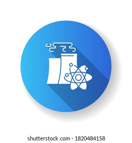 Icono de glifo oscuro de diseño azul de la industria nuclear. Tecnología de fabricación de energía atómica. Planta de energía moderna con reactor nuclear de refrigeración silueta de chimenea RGB ilustración de color