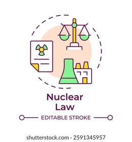 Nuclear law multi color concept icon. Safe peaceful use of energy and materials. Legal regulation of industry. Round shape line illustration. Abstract idea. Graphic design. Easy to use in booklet