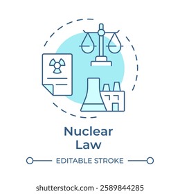 Nuclear law soft blue concept icon. Safe peaceful use of energy and materials. Legal regulation of industry. Round shape line illustration. Abstract idea. Graphic design. Easy to use in booklet