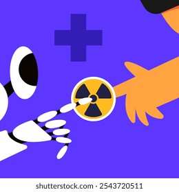 Medicina nuclear com ar e humanos. Rádio e quimioterapia. Curso De Tratamento Do Câncer Humano. Ilustração de vetor plano.