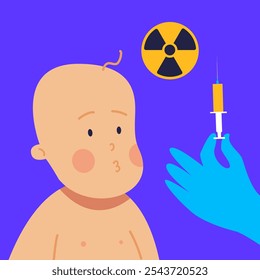 Medicina nuclear para bebês. Rádio e quimioterapia. Curso De Tratamento Do Câncer Humano. Ilustração de vetor plano.