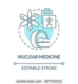 Nuclear Medicine Blue Concept Icon. Nuclear Energy Usage Abstract Idea Thin Line Illustration. Chest X-ray And CT Scanner. Radioactive Materials. Vector Isolated Outline Color Drawing. Editable Stroke