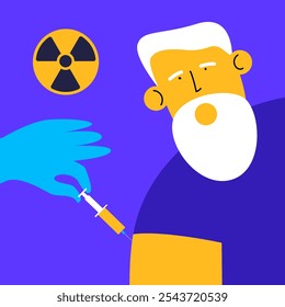 Medicina nuclear para idosos. Rádio e quimioterapia. Curso De Tratamento Do Câncer Humano. Ilustração de vetor plano.