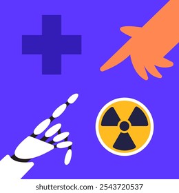 Medicina nuclear. Rádio e quimioterapia com tecnologia de IA. Curso De Tratamento Do Câncer Humano. Ilustração de vetor plano.