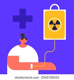 Medicina nuclear para mulheres. Rádio e quimioterapia. Curso De Tratamento Do Câncer Humano. Ilustração de vetor plano.