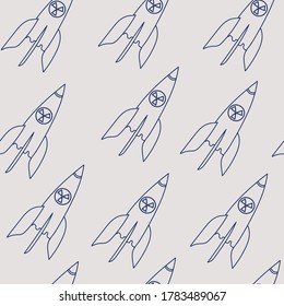 doodle de misiles nucleares. Línea azul de dibujo del vector. Patrón transparente