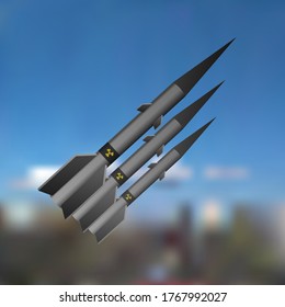 A nuclear missile flies in the sky. Vector illustration. technology war.