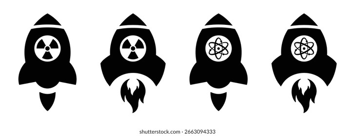 Ícone de conjunto de míssil nuclear, ilustração vetorial