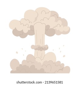 Seta nuclear. Nube tras explosión de bomba. Gran explosión de bomba atómica, detonador de dinamita. Nube de humo de polvo tras la explosión. Ilustración vectorial al estilo de las caricaturas. Aislado sobre fondo blanco.