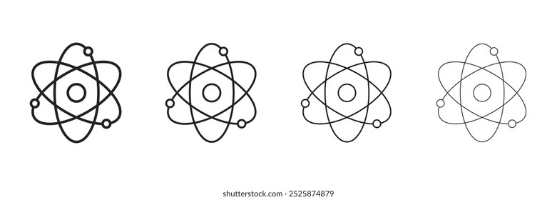 Núcleo nuclear a nivel molecular con protones y neutrones en su línea de órbita. Iconos del vector en estilo plano