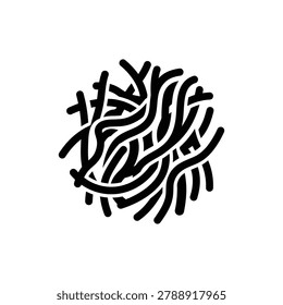 Nuclear pasta dense matter strands icon, vector illustration. Black filled nuclear pasta dense matter strands icon isolated on a white background, representing exotic astrophysical structures found in extreme stellar environments.
