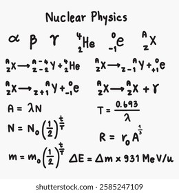 nuclear physics formulas handwritten illustration