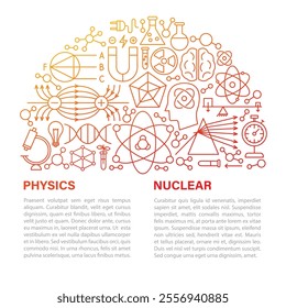 Nuclear Physics Icon Circle Concept. Vector Illustration of Outline Design. Science, Biology, Chemistry and Laboratory Objects.