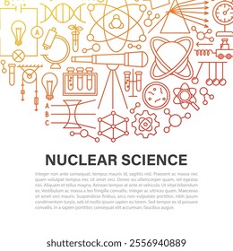 Nuclear Physics Icon Circle Concept. Vector Illustration of Outline Design. Science, Biology, Chemistry and Laboratory Objects.