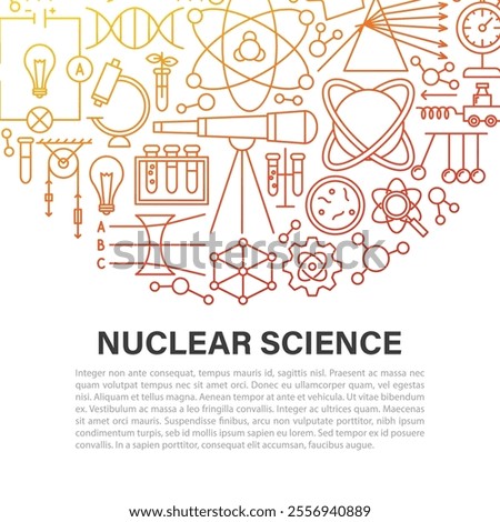 Nuclear Physics Icon Circle Concept. Vector Illustration of Outline Design. Science, Biology, Chemistry and Laboratory Objects.