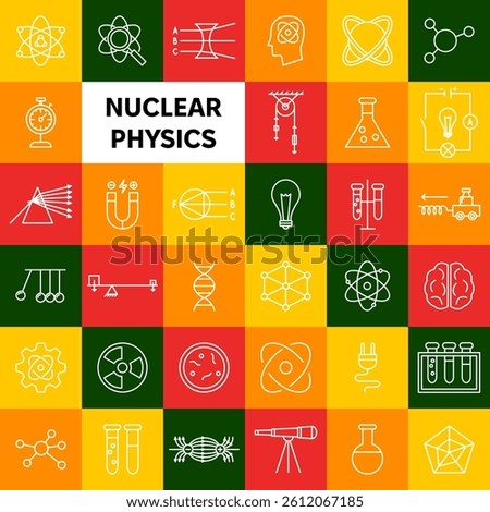 Nuclear Physics Line Icons. Vector Thin Outline Chemistry and Biology Education Symbols. Science Set.