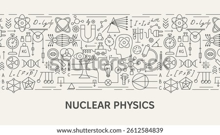 Nuclear Physics Web Banner Concept. Vector Illustration of Outline Design. Science, Biology, Chemistry and Laboratory Template.