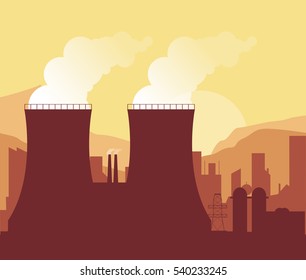 nuclear plant in colorful design, vector illustration
