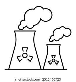 Nuclear Plant Editable Line Icons (em inglês). Tecnologia verde, Net Zero, carbono neutro e conceito de sustentabilidade ambiental em estilo mínimo. Coleção de Ícones de Estrutura de Tópicos Finos