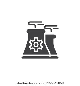 Nuclear plant with gear vector icon. filled flat sign for mobile concept and web design. Industrial processes simple solid icon. Symbol, logo illustration. Pixel perfect vector graphics