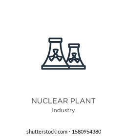 Nuclear plant icon. Thin linear nuclear plant outline icon isolated on white background from industry collection. Line vector sign, symbol for web and mobile