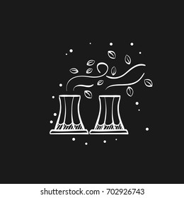 Nuclear plant with leaves icon in doodle sketch lines. Go green, environment friendly 