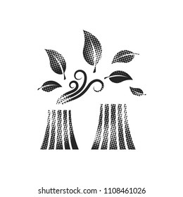 Nuclear plant with leaves icon in halftone style. Black and white monochrome vector illustration.