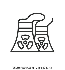 Nuclear plant, in line design. Nuclear plant, nuclear, plant, power, energy, reactor, electricity on white background vector. Nuclear plant editable stroke icon.