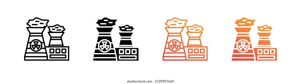 Vetor de conjunto de ícones de estilo múltiplo de usina nuclear