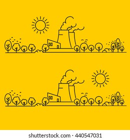 Nuclear plant in outline design, vector