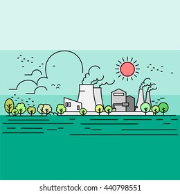 Nuclear plant in outline design, vector