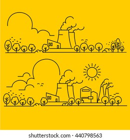 Nuclear plant in outline design, vector
