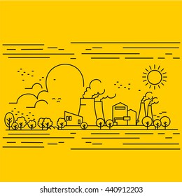 Nuclear plant in outline design, vector