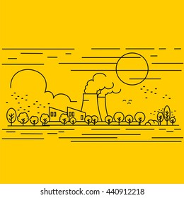 Nuclear plant in outline design, vector