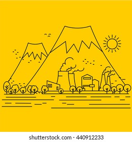 Nuclear plant in outline design, vector