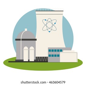 Nuclear plant power atom industry building chimney icon. Flat and Colorfull illustration. Vector graphic
