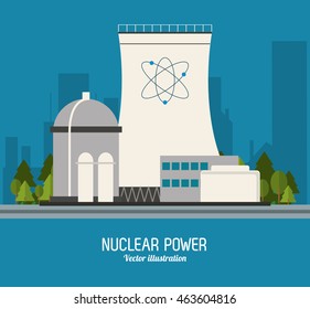 Nuclear plant power atom industry building chimney icon. Flat and Colorfull illustration. Vector graphic