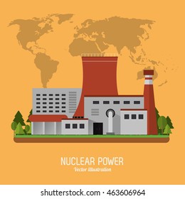 Nuclear plant power trees map industry building chimney icon. Flat and Colorfull illustration. Vector graphic