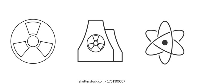 conjunto de iconos de la ciencia del vector de radiación de la planta nuclear