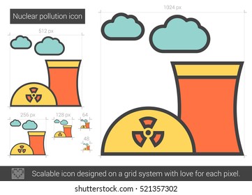 Nuclear pollution vector line icon isolated on white background. Nuclear pollution line icon for infographic, website or app. Scalable icon designed on a grid system.