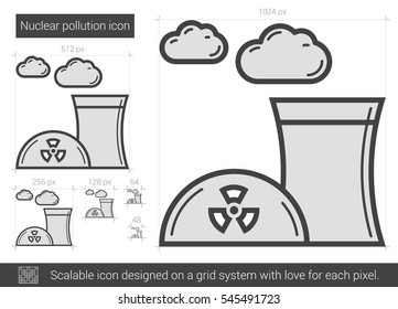 Nuclear pollution vector line icon isolated on white background. Nuclear pollution line icon for infographic, website or app. Scalable icon designed on a grid system.