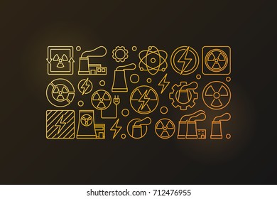 Nuclear power colorful illustration. Vector golden nuclear energy modern banner in thin line style
