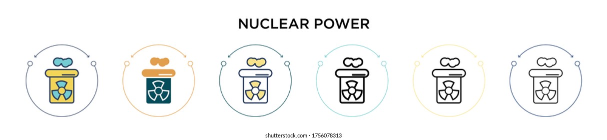 Nuclear power icon in filled, thin line, outline and stroke style. Vector illustration of two colored and black nuclear power vector icons designs can be used for mobile, ui, web