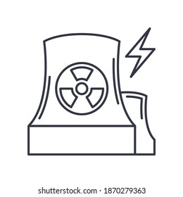 Nuclear power icon, linear isolated illustration, thin line vector, web design sign, outline concept symbol with editable stroke on white background.