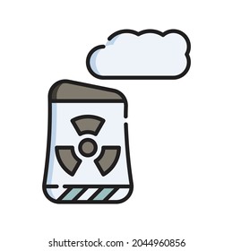 Nuclear Power Icon Vector Illustration. Flat Outline Cartoon. Sustainable Energy Icon Concept Isolated Premium Vector