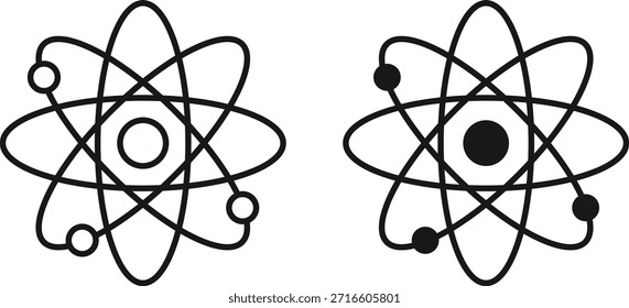 Ícones da Energia Nuclear. Projeto gráfico da estrutura do átomo. Ícones de pesquisa científica. Elementos de concepção dos dados e da biotecnologia
