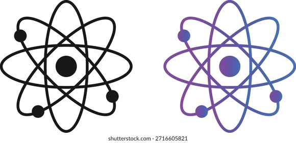 Ícones da Energia Nuclear. Projeto gráfico da estrutura do átomo. Ícones de pesquisa científica. Elementos de concepção dos dados e da biotecnologia
