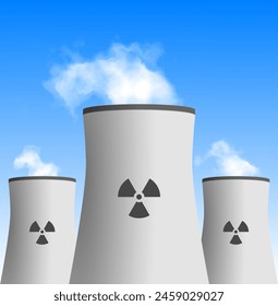 Nuclear Power Plant Chimneys - Brazil - Vector illustration of nuclear power plant chimneys spewing smoke